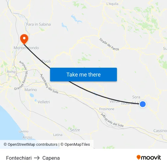 Fontechiari to Capena map