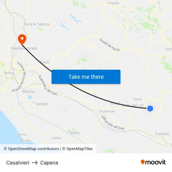 Casalvieri to Capena map