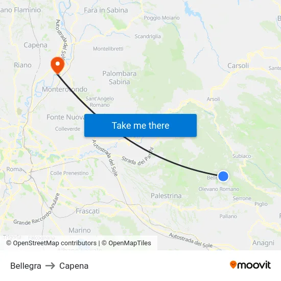 Bellegra to Capena map