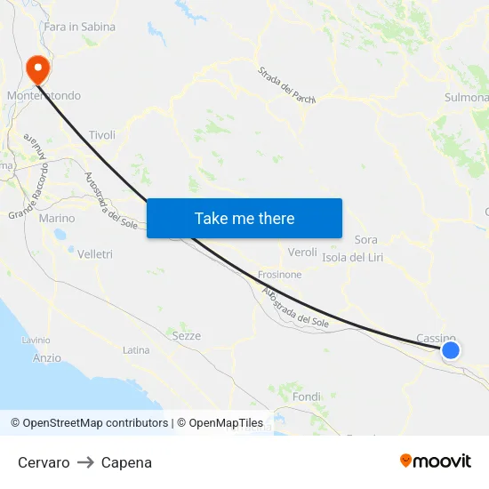 Cervaro to Capena map
