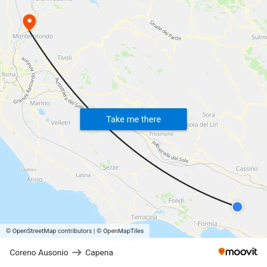 Coreno Ausonio to Capena map