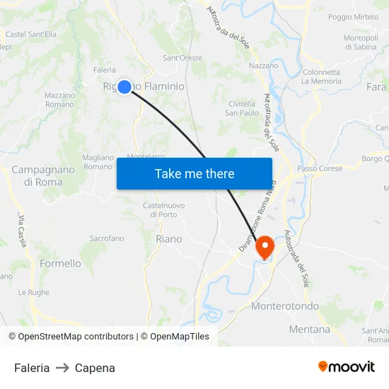 Faleria to Capena map