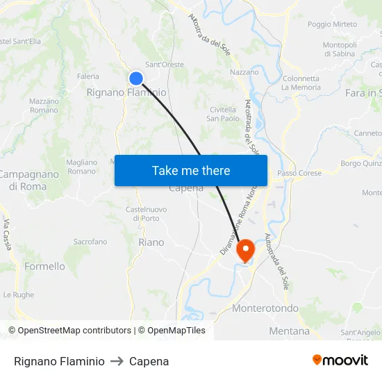 Rignano Flaminio to Capena map