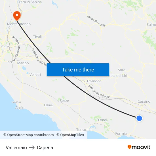 Vallemaio to Capena map