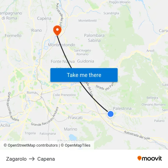 Zagarolo to Capena map