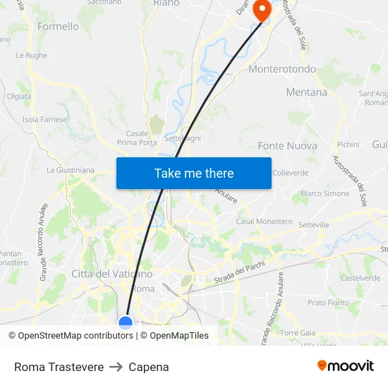 Roma Trastevere to Capena map