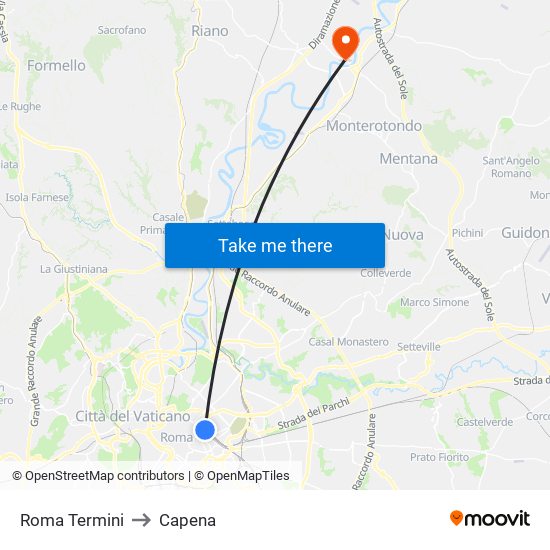 Roma Termini to Capena map