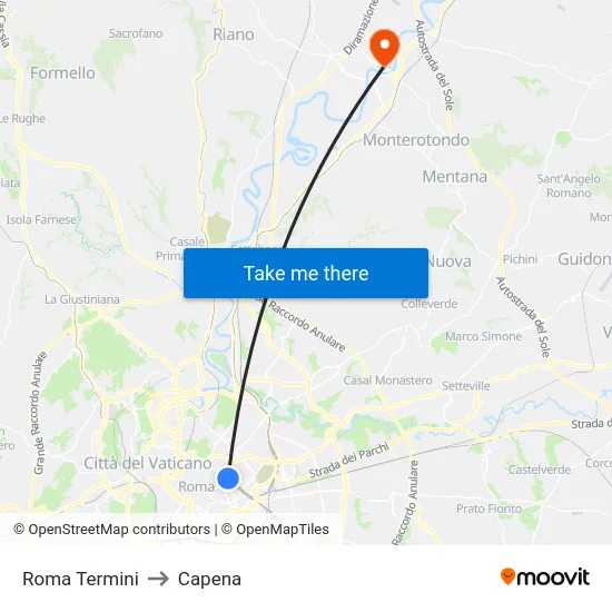 Roma Termini to Capena map