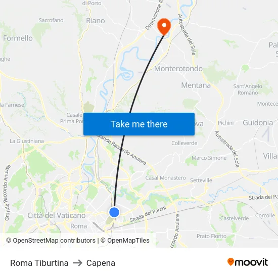 Roma Tiburtina to Capena map