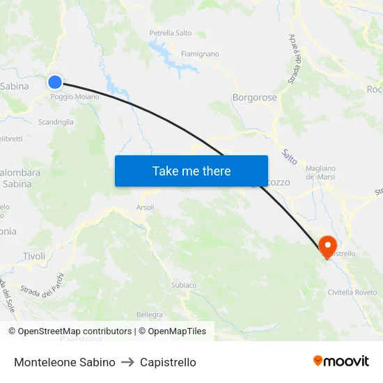 Monteleone Sabino to Capistrello map