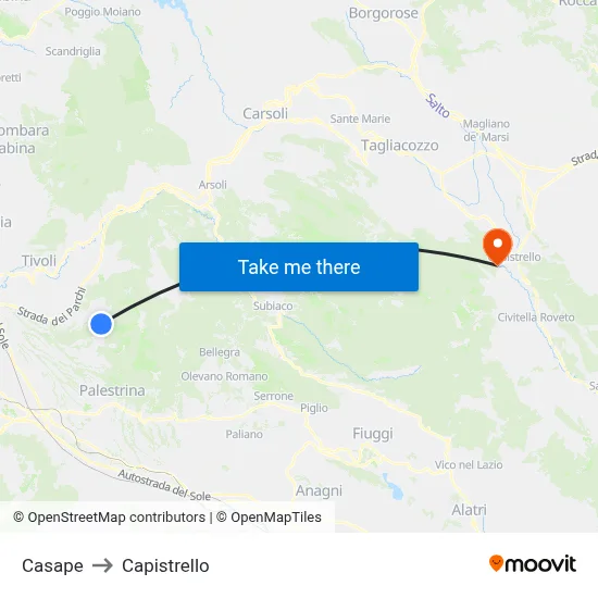 Casape to Capistrello map