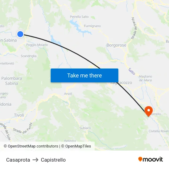 Casaprota to Capistrello map