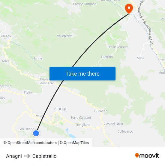 Anagni to Capistrello map