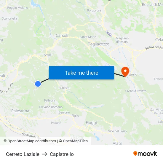 Cerreto Laziale to Capistrello map