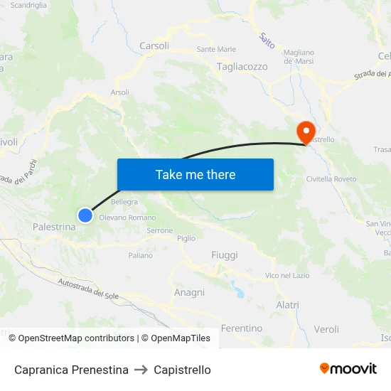 Capranica Prenestina to Capistrello map