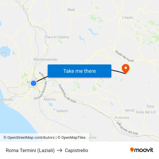 Roma Termini (Laziali) to Capistrello map