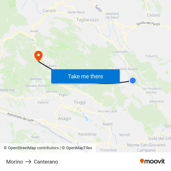 Morino to Canterano map