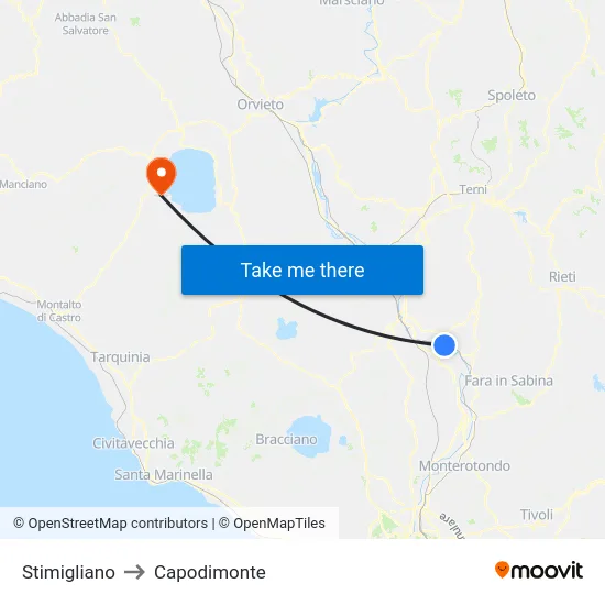 Stimigliano to Capodimonte map