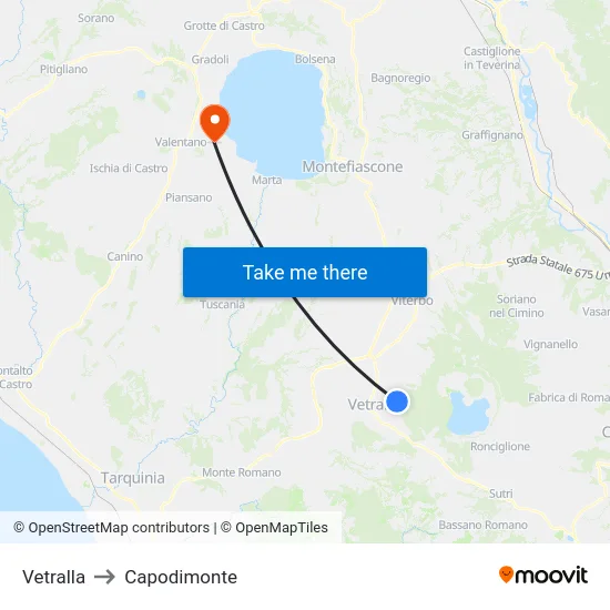 Vetralla to Capodimonte map