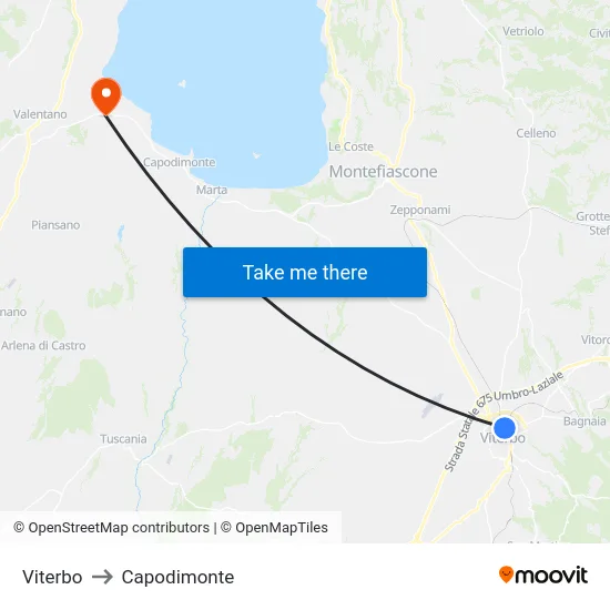 Viterbo to Capodimonte map