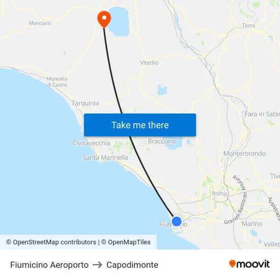 Fiumicino Airport to Capodimonte map