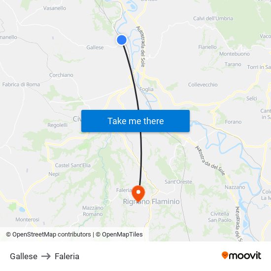 Gallese to Faleria map