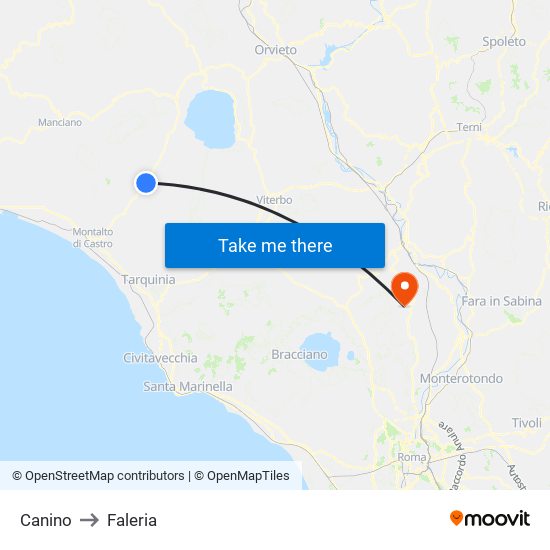 Canino to Faleria map