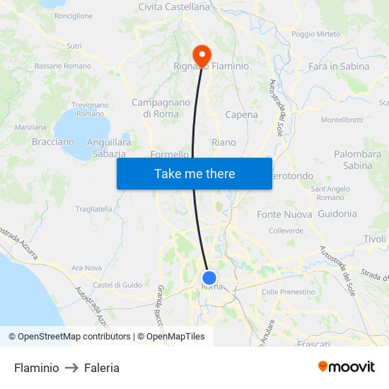 Flaminio to Faleria map