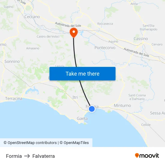 Formia to Falvaterra map