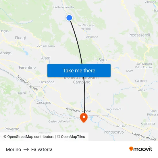 Morino to Falvaterra map