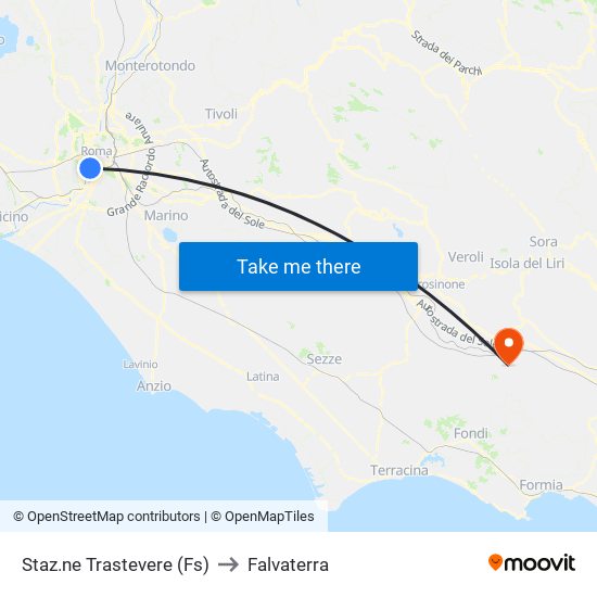 Staz.ne Trastevere (Fs) to Falvaterra map