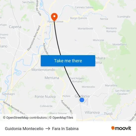 Guidonia Montecelio to Fara In Sabina map