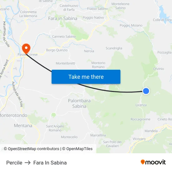 Percile to Fara In Sabina map