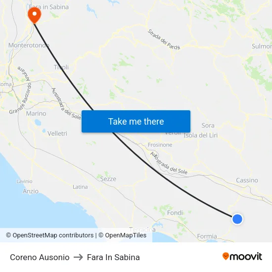 Coreno Ausonio to Fara In Sabina map