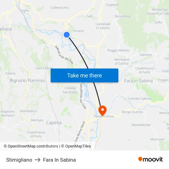 Stimigliano to Fara In Sabina map