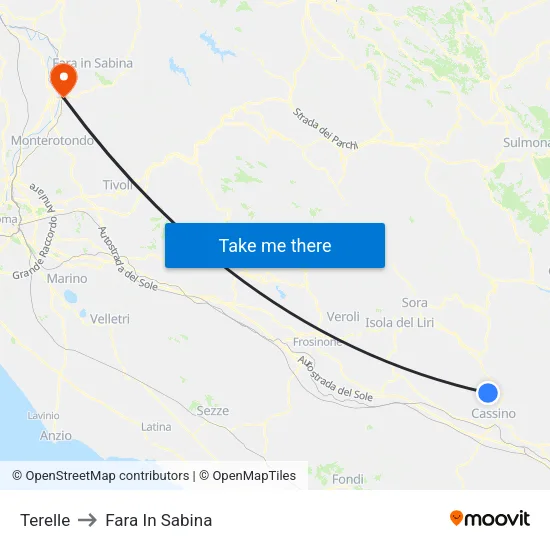 Terelle to Fara In Sabina map