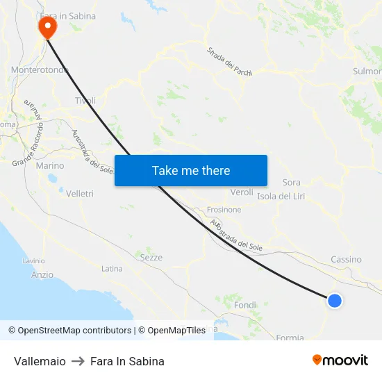 Vallemaio to Fara In Sabina map