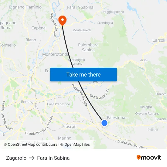 Zagarolo to Fara In Sabina map