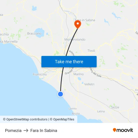 Pomezia to Fara In Sabina map