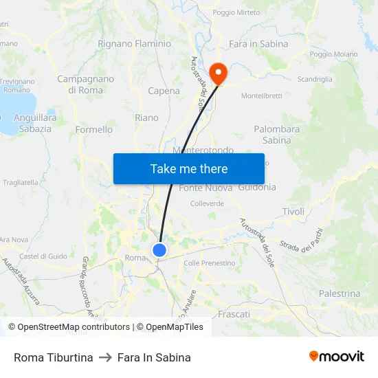 Roma Tiburtina to Fara In Sabina map