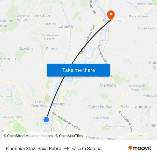 Flaminia/Staz. Saxa Rubra to Fara In Sabina map