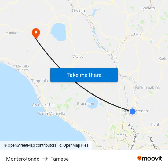 Monterotondo to Farnese map
