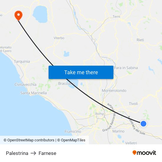 Palestrina to Farnese map