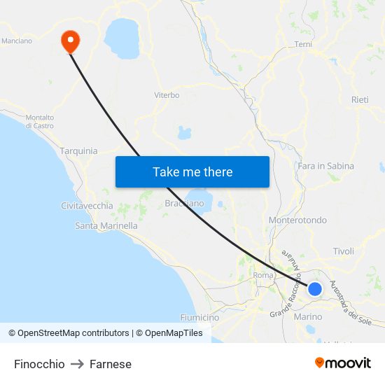 Finocchio to Farnese map