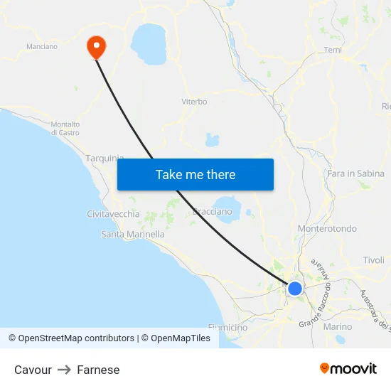 Cavour to Farnese map