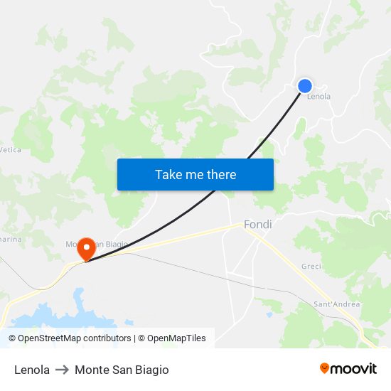 Lenola to Monte San Biagio map