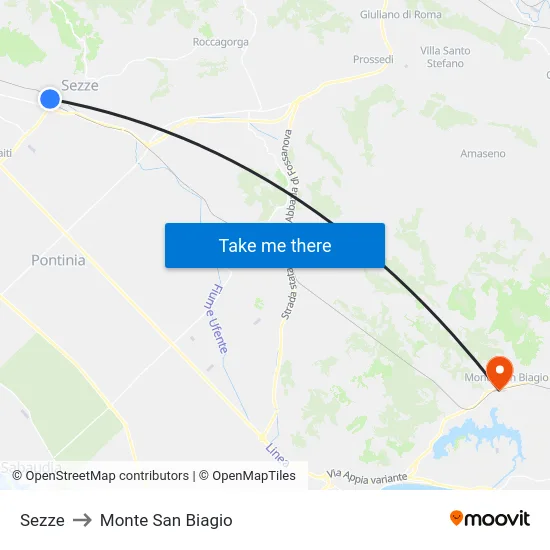 Sezze to Monte San Biagio map