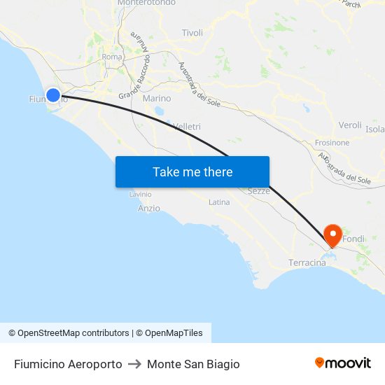 Fiumicino Aeroporto to Monte San Biagio map