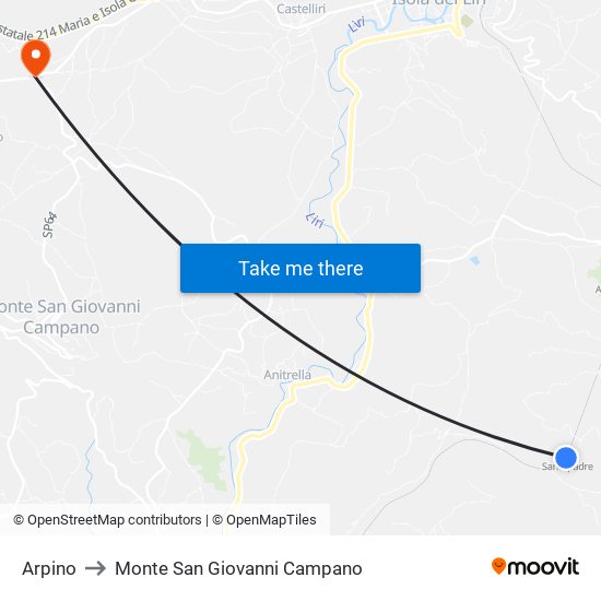 Arpino to Monte San Giovanni Campano map