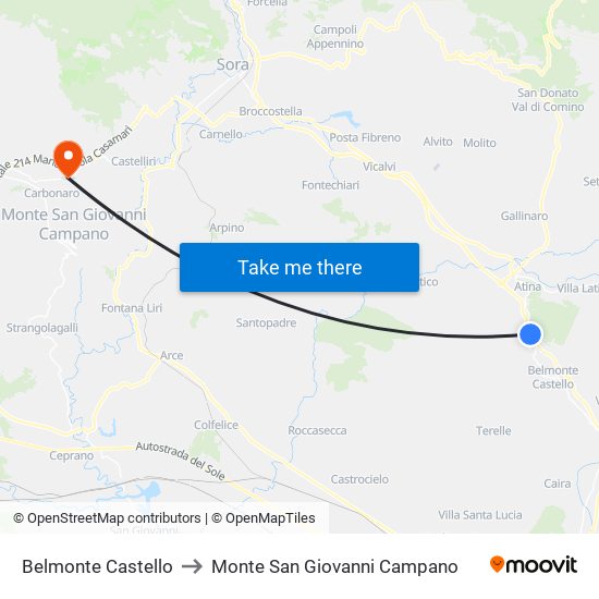 Belmonte Castello to Monte San Giovanni Campano map